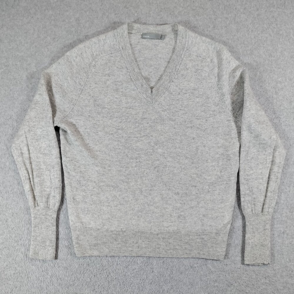 Vince Sweater Womens XS (Runs Big) Gray Cashmere Linen Blend V-Neck Pullover